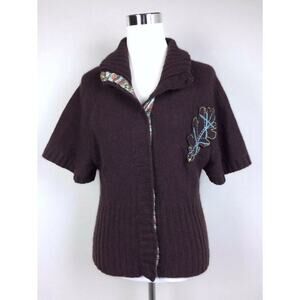 HTF Nobis Wool‎ Angora Snap Cardigan Sweater Womens Size S Leaf Appliqué